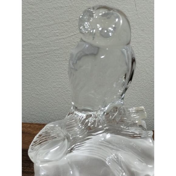 Owl Sitting on Branch Clear Lead Crystal Cristal d'Arques France - Picture 2 of 7